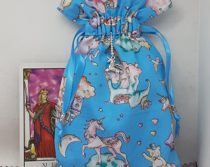 Deluxe Tarot cards pouch Bag, lined pouch, handmade -Unicorn Charm- Beads- New Design