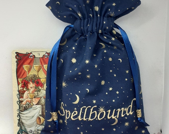 Deluxe Tarot cards pouch Bag, lined pouch, handmade -Embroidery- Spellbound -Tibetan Silver Beads- New Design