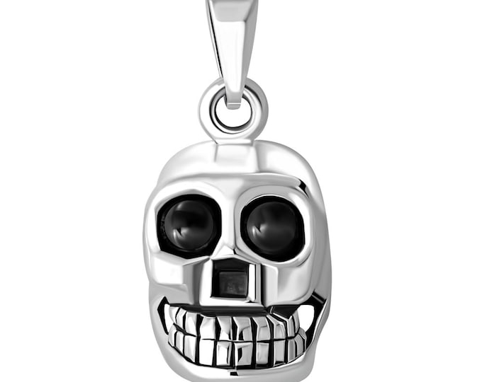 Black Obsidian Cabochon Skull Pendant- Sterling Silver 925 - New "Goddess Collection"- Lovely Gift- Yourself- Friends- Family-Loved One