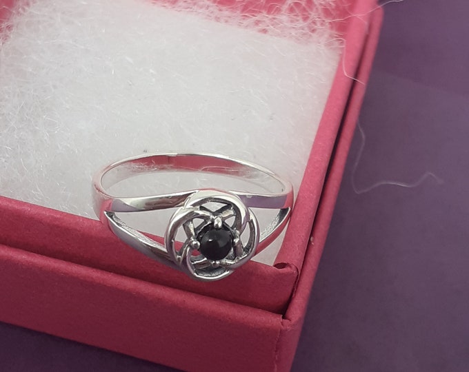 Black Obsidian- Celtic Knot -Sterling Silver 925- Celtic Knot- Ring-The "Goddess Collection" Multiple Sizes Available- NEW