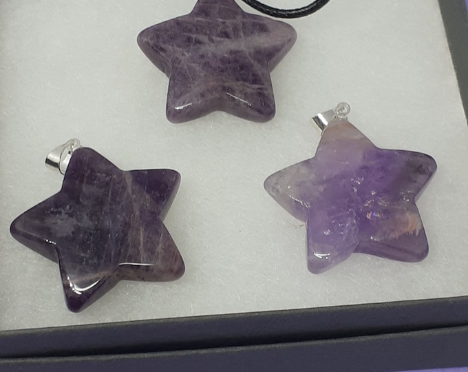 Amethyst - Star -Pendant- Black Cord -Protection- Gift-Yourself- Friends-Family-Loved One-Gift Box