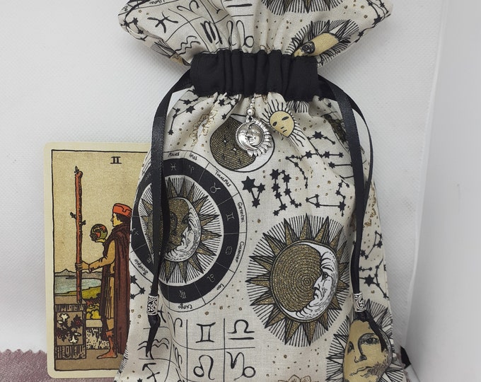 Deluxe Tarot cards pouch Bag, lined pouch, handmade - Charm-Tibetan Silver Beads- New Design