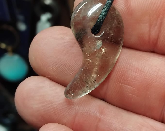 Smokey Quartz Magatama Pendant: Black Cord Amulet - Gift Box