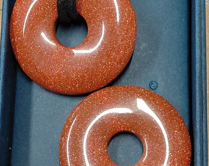 Goldstone- Donut -30 mm- Black Cotton Wax Cord Pendant