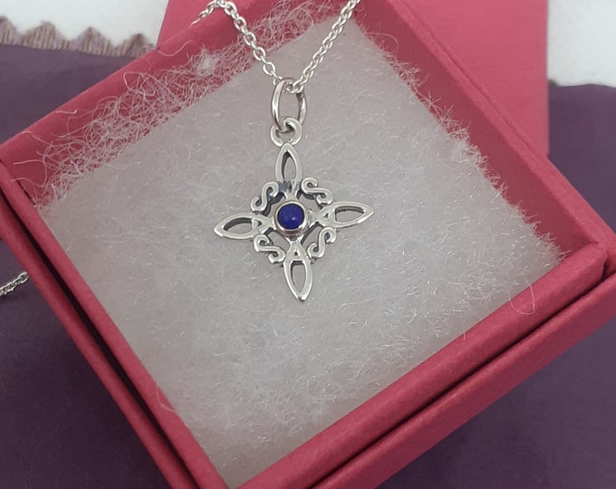 Witches Knot -Charm-SMALL Pendant Sterling Silver 925 -Lapis Lazuli New "Goddess Collection"- Lovely Gift Yourself- Friends Family-Loved One