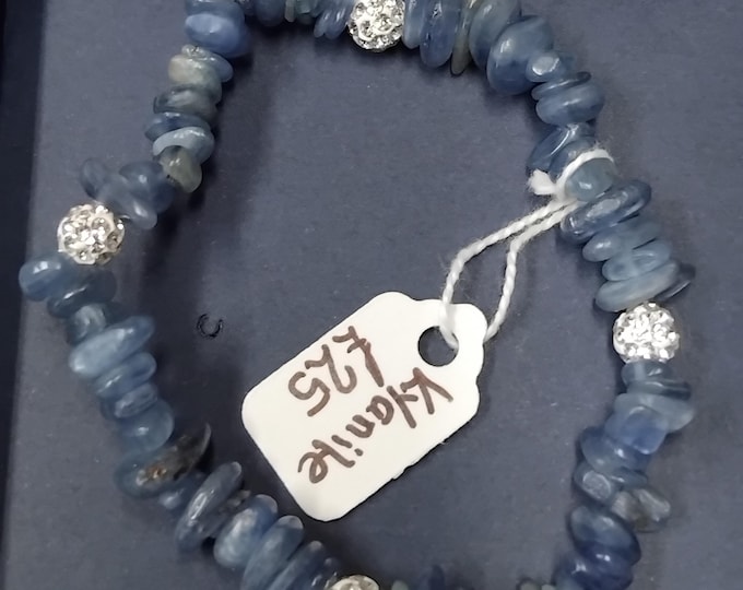 Kyanite-Rhinestone Ball-Bracelet- Chip-Handmade-"Spiritual Connection:"-Gift-Yourself-Friends-Family-Loved One