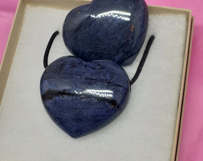 Dumortierite Puffy Heart Pendant Black Cord- Gift Box- Gift Yourself- Friend- Family