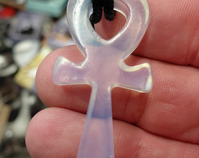Ankh-Opalite Quartz- Pendant- Black Cord- Gift-Yourself- Friends-Family- Loved One- Gift Box