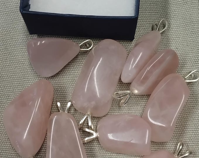Rose Quartz- V Bail -Pendant- Black Cord- Gift Box-Gift-Yourself- Friends- Family-Loved One