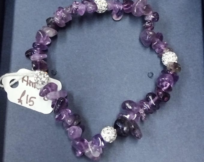 Amethyst-Rhinestone Ball-Bracelet- Chip-Handmade-"Inner Peace"-Gift-Yourself-Friends-Family-Loved One
