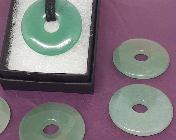 Green Aventurine- Donut -30 mm-  Black Cord-Creativity-stone of prosperity- NEW- Gift Box
