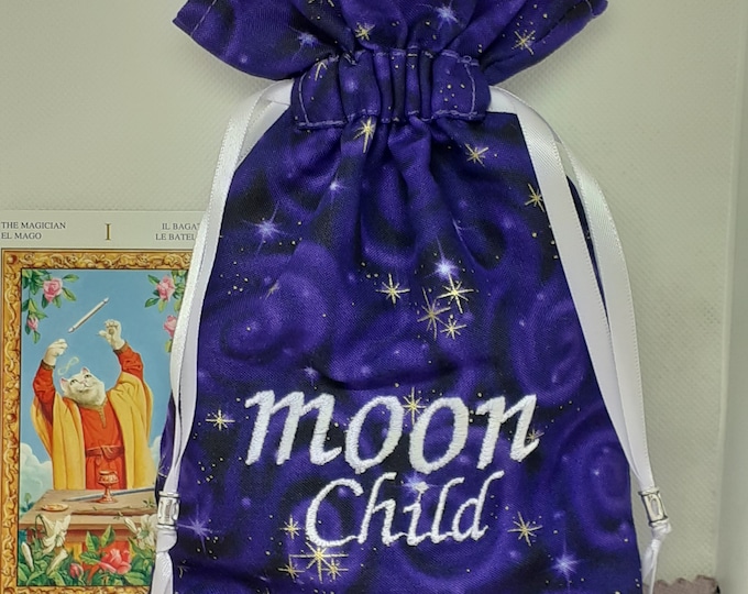 Deluxe Tarot cards pouch Bag, lined pouch, handmade -Embroidery- Moon child-Tibetan Silver Beads- New Design