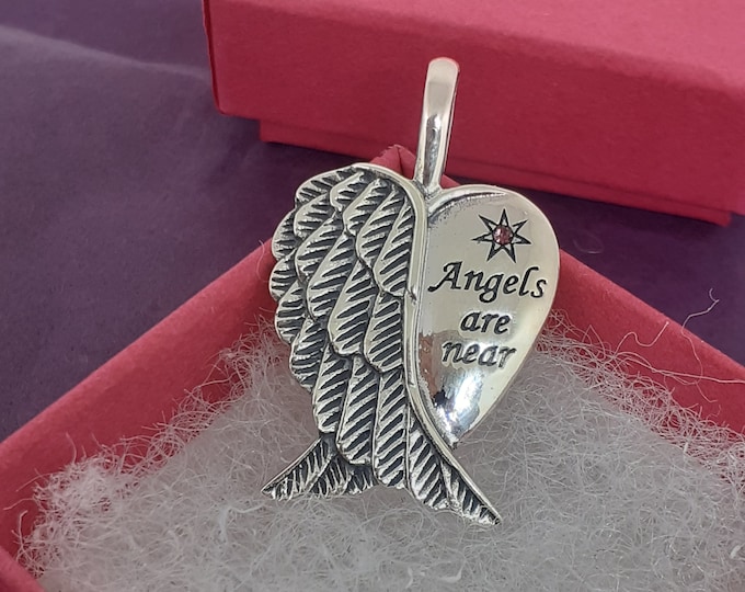 Amethyst CZ "Angels Are Near"- Wings -Pendant Sterling Silver 925  New "Goddess Collection"- Lovely Gift- Yourself- Friends Family Loved One