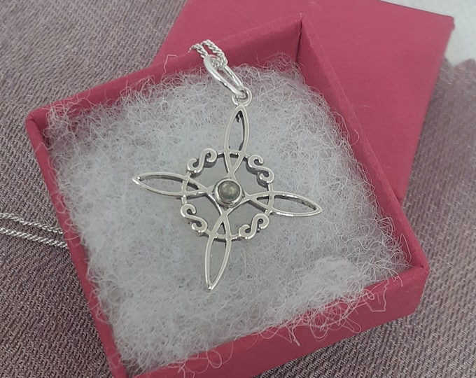 Labradorite -Witches Knot -Medium Pendant -Large Charm-Sterling Silver 925 - New "Goddess Collection"- Lovely Gift