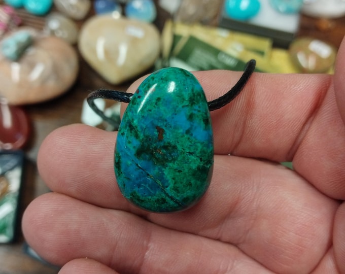 Chrysocolla - Pendant- Black Cord - Gift-Yourself- Friends-Family-Loved One-Gift Box