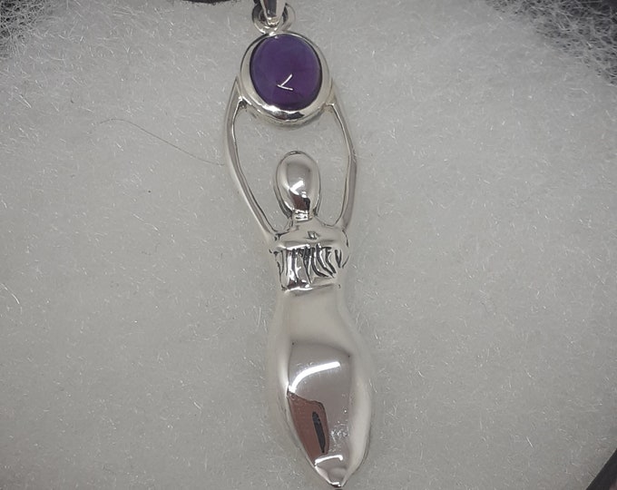 Amethyst -Extra Large- Goddess Pendant Sterling Silver 925 "Goddess Collection"  Gift-Yourself-Friends-Family- Loved One-Gift Box