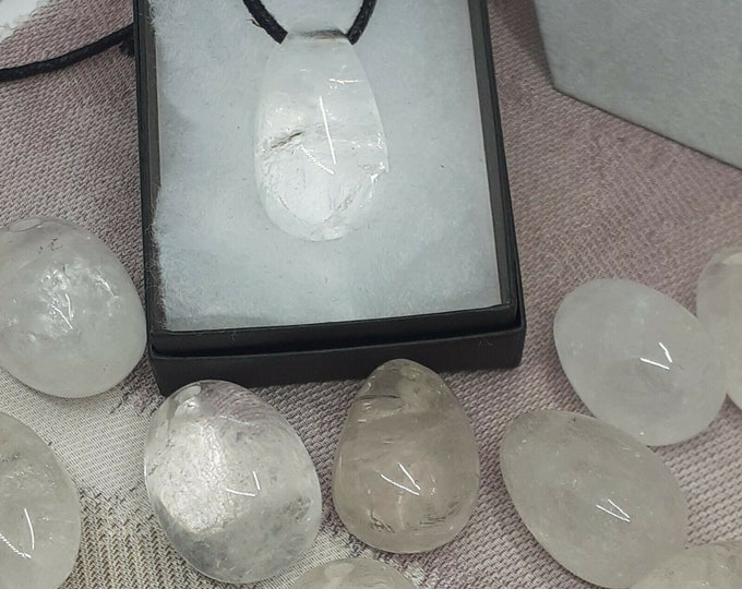 Tumbled Clear Quartz - Pendant- Black Cord - Gift-Yourself- Friends-Family-Loved One-Gift Box