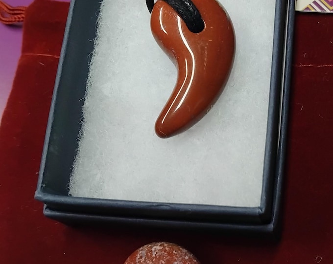 Red Jasper Magatama Pendant: Black Cord Amulet