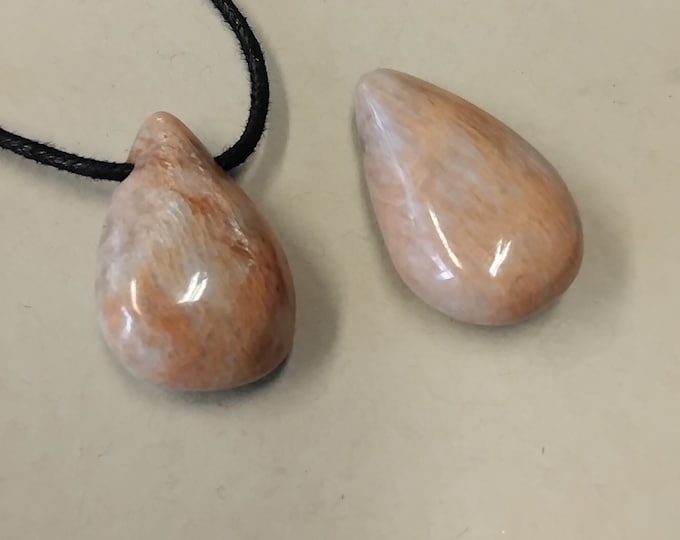Peach Moonstone Pendant Necklace- Cord - Gift-Yourself- Friends-Family-Loved One-Gift Box