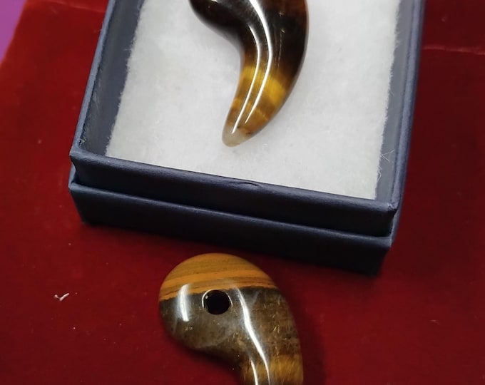 Tigers Eye Magatama Pendant: Black Cord Amulet