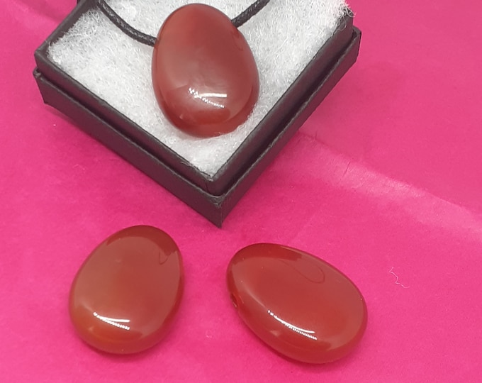 Carnelian Drop Pendant- Black Cord- 3 cm x 2.2 cm -Past life recall -Courage - Gift Box- Gift-Yourself- Friends-Family-Loved One-Gift Box