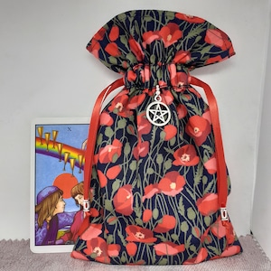 Deluxe Tarot Karten Tasche, gefütterte Tasche, handgemacht - Stern Charm-Tibetanische Silberperlen-Neues Design
