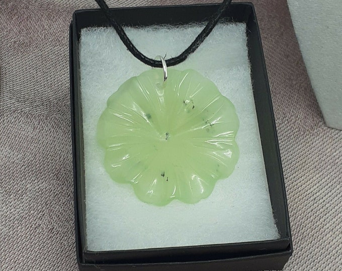 New Jade- 9-Petal Flower - Pendant - Pendant- Black Cord - Gift-Yourself- Friends-Family-Loved One-Gift Box