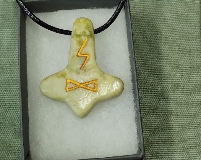 Iona Marble-Thors Hammer-Pendant- Black Cord- Gift-Yourself- Friends-Family-Loved One-Gift Box