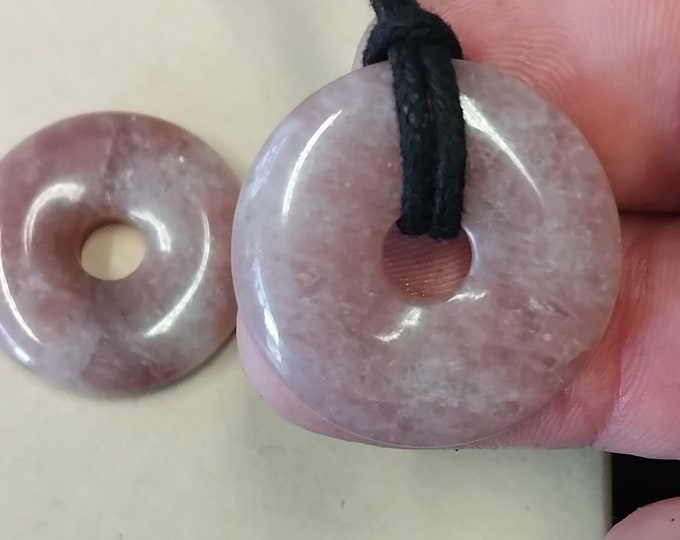 Raspberry Aventurine-30 mm- Donut Pendant- Black Cord- Perfect gift for yourself- a friend or a Loved one