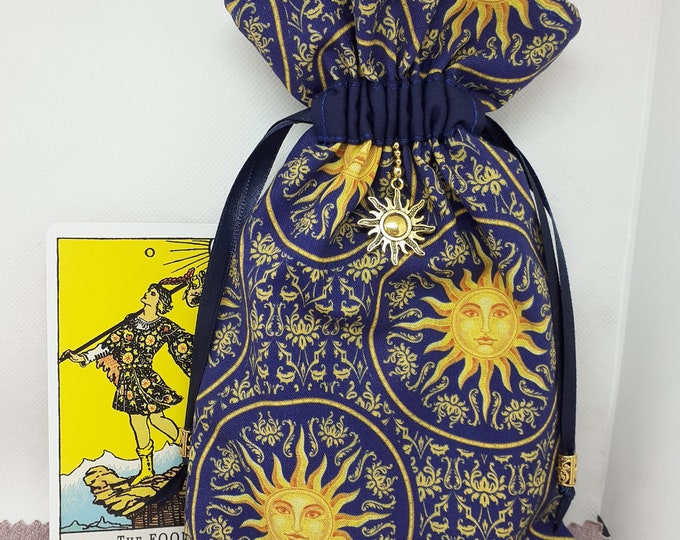 Deluxe Tarot - Oracle- cards pouch Bag, lined pouch, handmade -Sun Charm- Beads- New Design