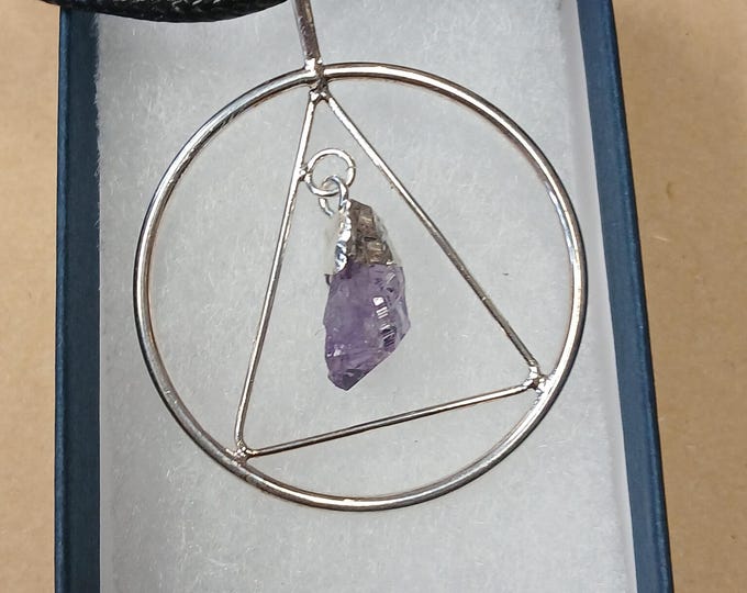 Amethyst-Silver Plated -Pendant- Black Cord - Gift-Yourself- Friends-Family-Loved One-Gift Box