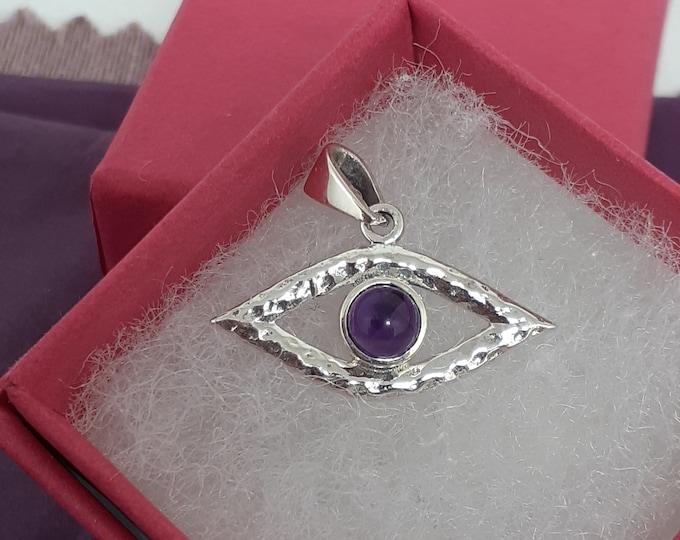 Pendant- Sterling Silver 925 Pendant- Evil Eye -"Goddess Collection" Amethyst- 25 mm- Spiritual awareness