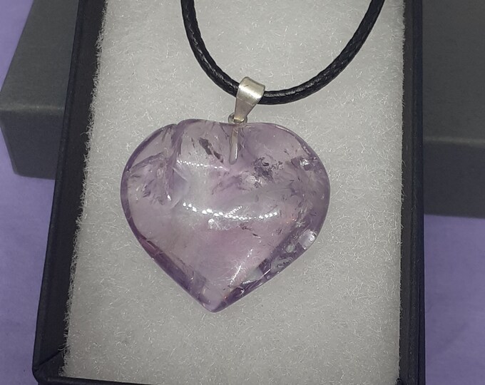 Amethyst - Heart -Pendant- Black Cord - Gift-Yourself- Friends-Family-Loved One-Gift Box