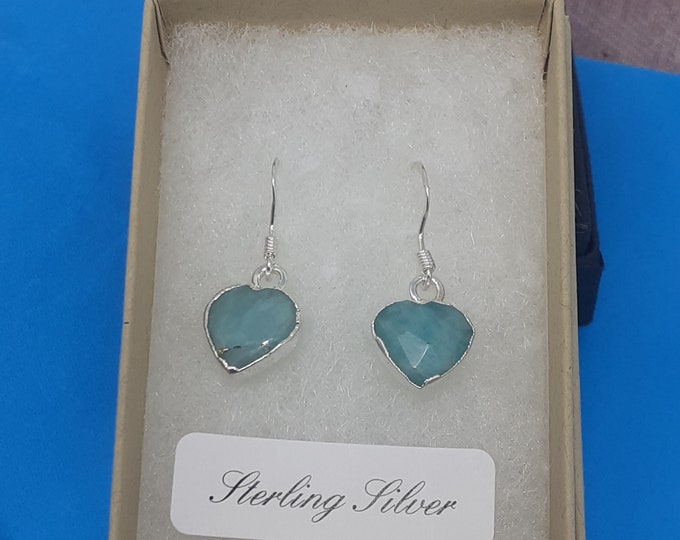 Amazonite- Drop-Dangle-Earrings -Handmade-Sterling Silver Electroplated -Gift Box
