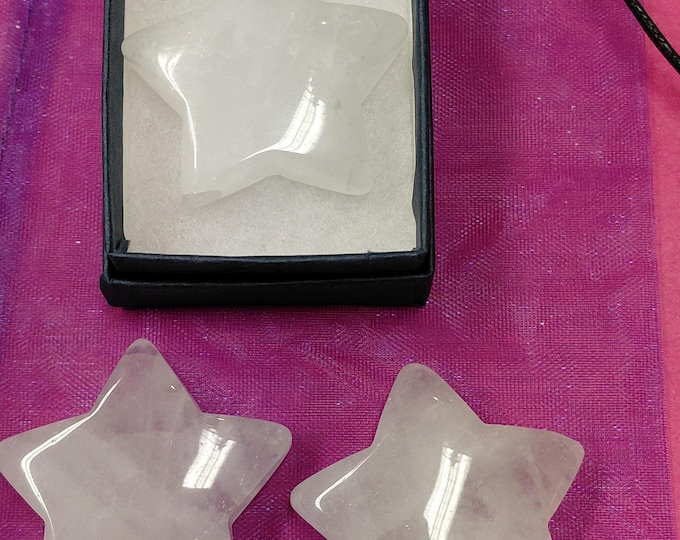 Clear Quartz- Puff Star -Pendant- Black Cord - Gift-Yourself- Friends-Family-Loved One-Gift Box