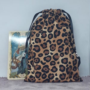Bolsa de cartas Tarot Cards, bolsa forrada con estampado de leopardo, hecha a mano- Nuevo diseño