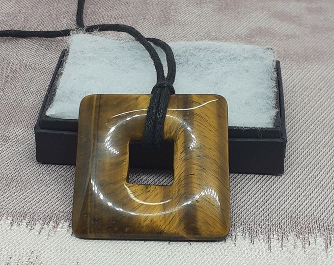 Tigers Eye- Donut -45 mm- Black Cord - Transformation- Psychic ability-Gift-Yourself- Friends-Family-Loved One-Gift Box