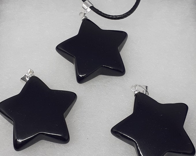 Black Obsidian- Star -Pendant- Black Cord -Protection- Gift-Yourself- Friends-Family-Loved One-Gift Box
