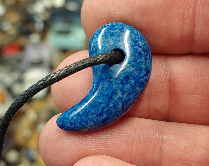 Lapis Lazuli Magatama Pendant: Black Cord Amulet