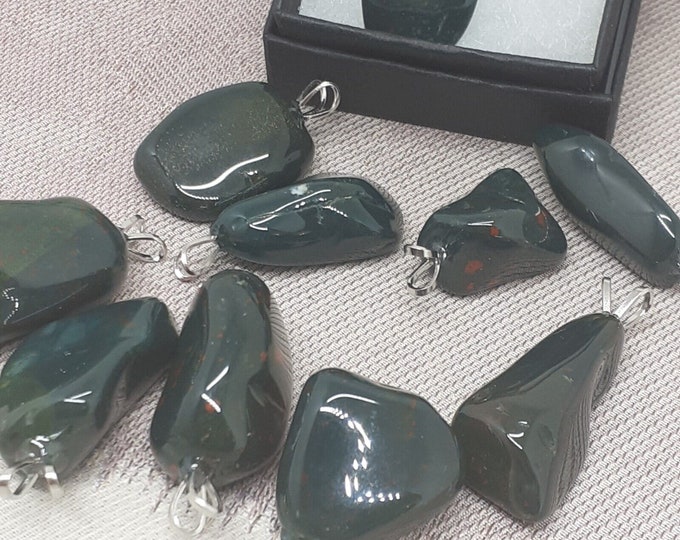 Bloodstone- V Bail -Pendant- Black Cord-stone of universal love- Gift Box