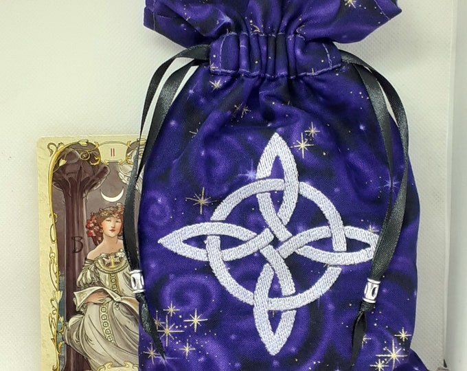 Deluxe Tarot cards pouch Bag, lined pouch, handmade -Embroidery- Witches Knot-Tibetan Silver Beads- New Design