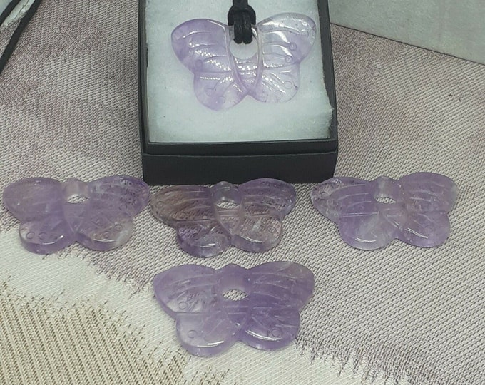 Amethyst- Butterfly Pendant 40 mm x 25 mm Black Cord- Gift Box- Gift Yourself- Friend- Family -Loved One