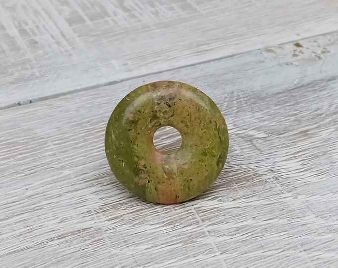 Unakite-30 mm- Donut Pendant- Black Cord- Perfect gift for yourself- a friend or a Loved one