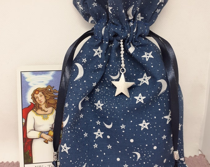 Deluxe Tarot cards pouch Bag, lined pouch, handmade -Star Charm- Beads- New Design