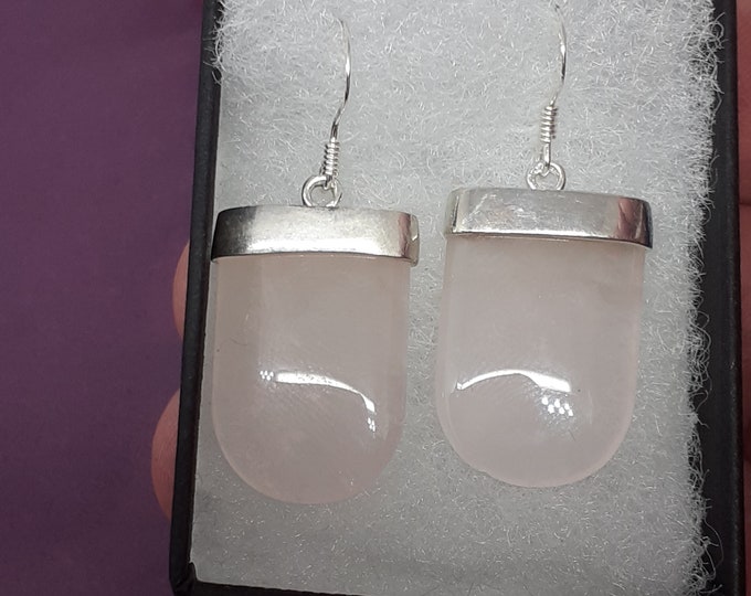 Rose Quartz- Drop-Dangle-Earrings -Handmade-Silver 925 Hooks-Gift Box