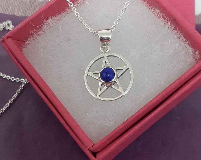 Lapis Lazuli -Pendant Sterling Silver 925 Small Pendant Pentagram "Goddess Collection"  14 mm- Gift Box
