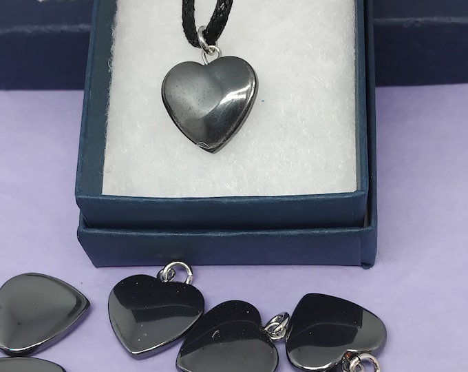 15mm Heart Silver Plated Pendant Hematine-Black Cord-Gift Box- Gift-Yourself- Friends-Family-Loved One-Gift Box