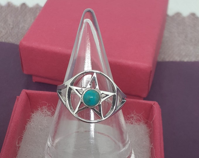Pentacle Ring 925 Sterling Silver - Goddess Collection Multiple Sizes Available- US -UK -Turquoise