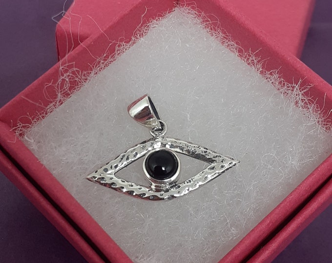 Pendant- Sterling Silver 925 Pendant- Evil Eye -"Goddess Collection" Black Obsidian- 25 mm- Transformation