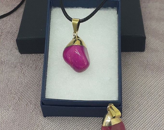 Pink Agate - Gold Plated- Pendant-Black Cord -Gift-Yourself- Friends-Family-Loved One-Gift Box
